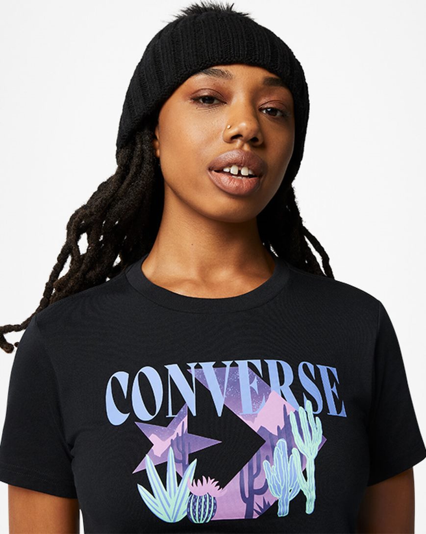 Women's Converse Star Chevron Desert Mountain T-Shirts Black | AU C50E3J